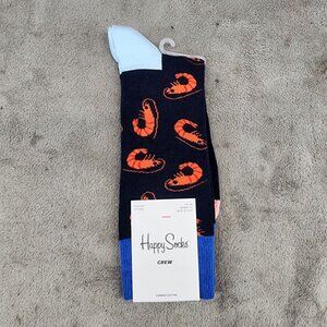 Happy Socks Mens 8-12 Blue Shrimp Print Crew *NWT*